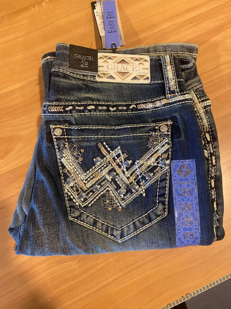 Grace In LA Heavy Stitch Easy Fit Jeans (Short 32”)