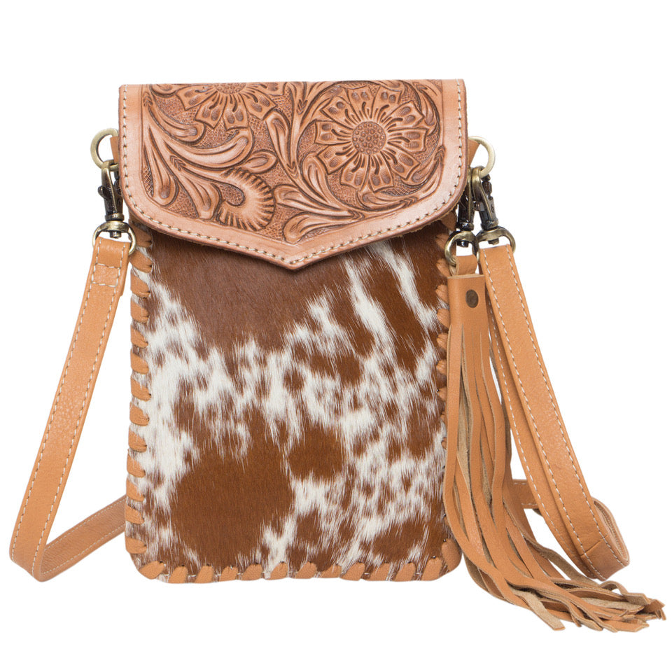 COWHIDE TOOLED  PHONE WALLET
