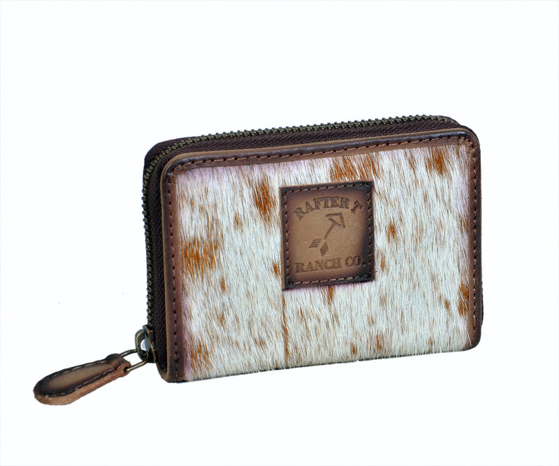 Tan/White Hair on Hide Zippered Card Wallet