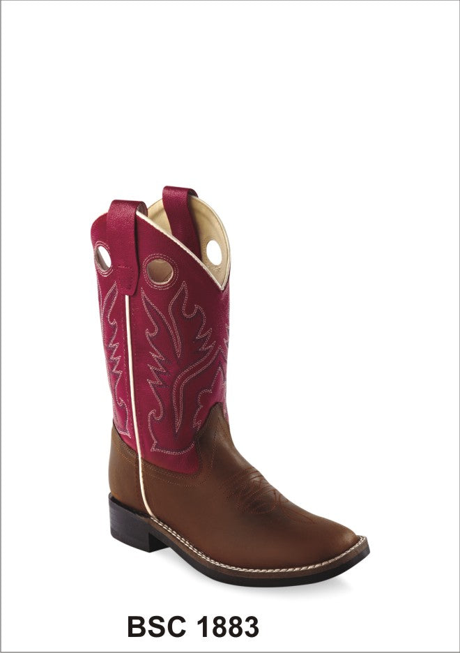 Old West Kids Western Red Square Toe Boots