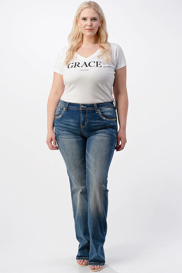 Grace In LA Plus Chevron Jeans Size 14 & 16 Only