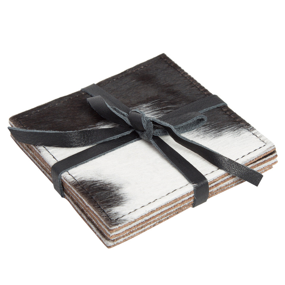 Cowhide Coasters Set of 4 Assorted Black & White Claytons Western