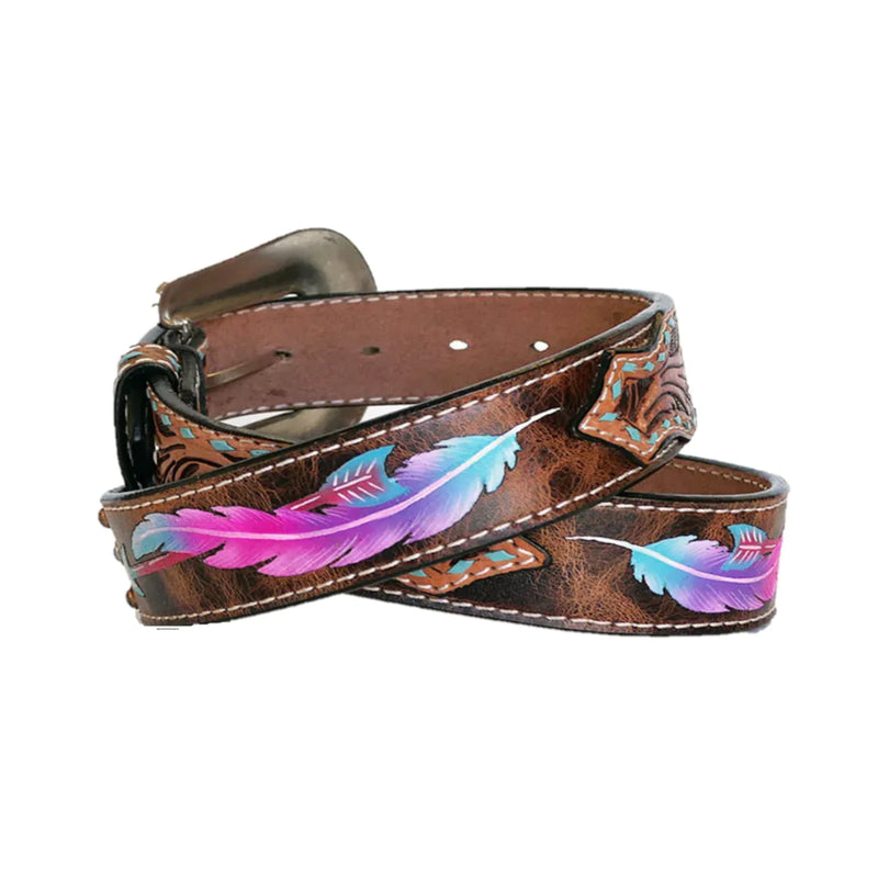 Womens Angel Ranch Tooled Feather Western Belt