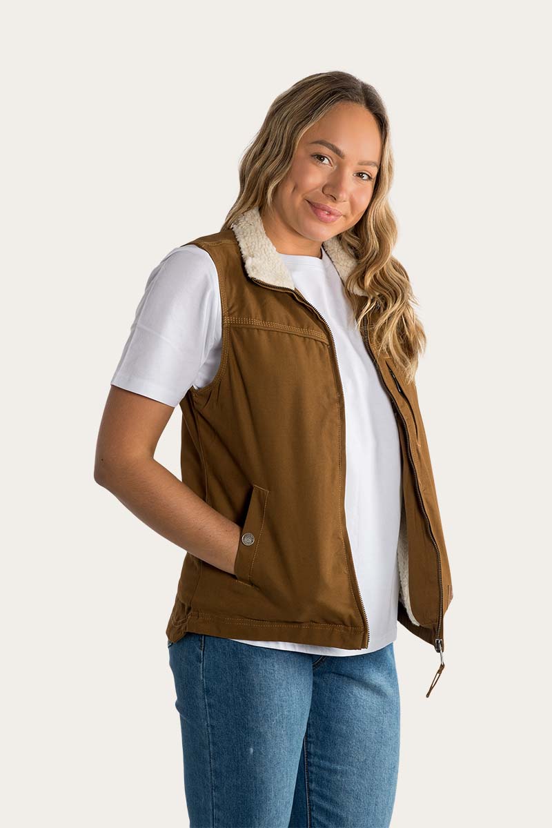 Ringers Western Harper Womans Canvas Vest Tawny Brown Claytons Western Outdoors