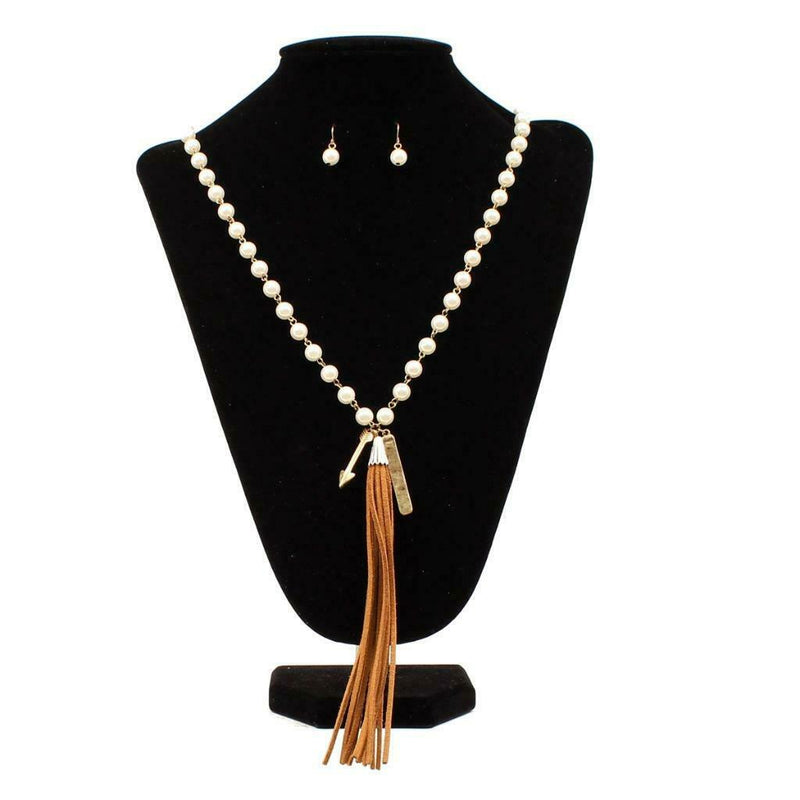 Beaded Tassel Necklace and Earing Set