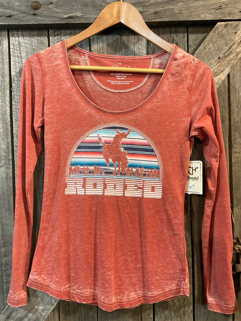 Cowgirl Hardware Womans Sunset Rodeo Long Sleeve Tee