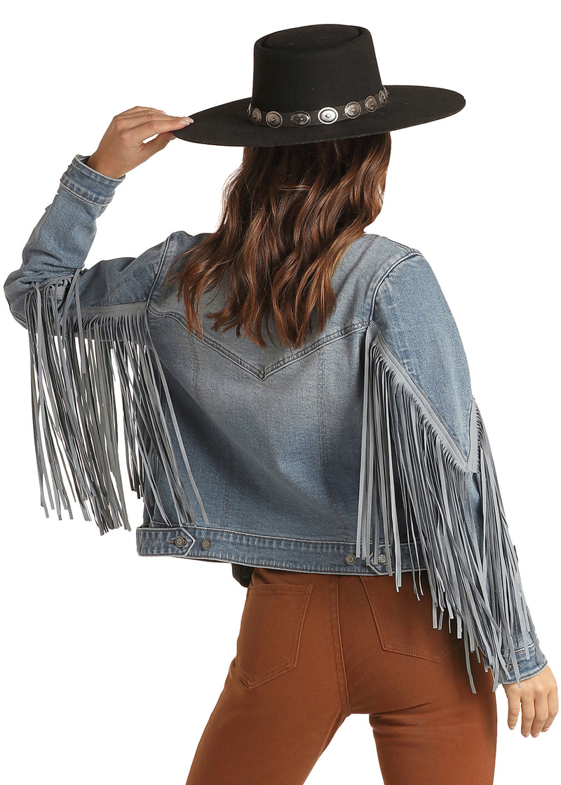 Womans Rock & Roll Cowgirl Fringed Denim Jacket