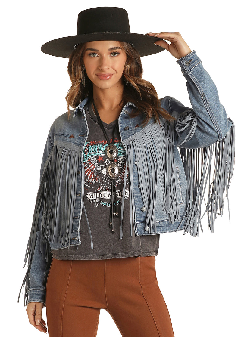 Womans Rock & Roll Cowgirl Fringed Denim Jacket
