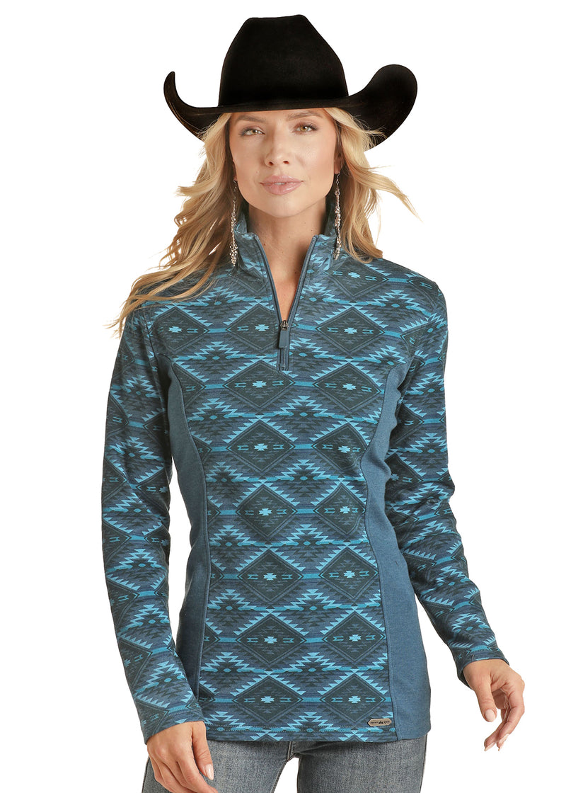 Woman Aztec Turquoise Henley Pullover