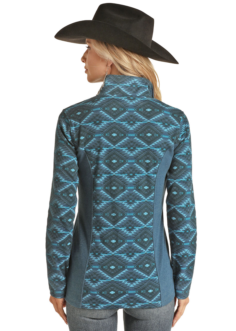 Woman Aztec Turquoise Henley Pullover