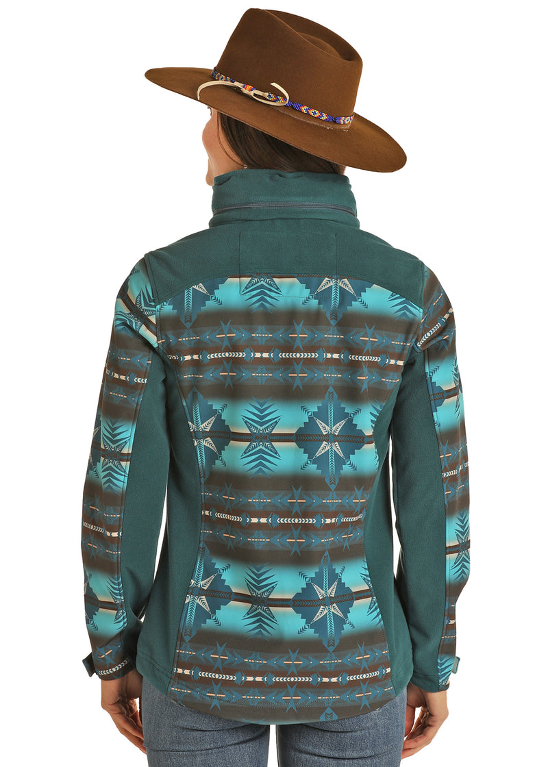 Womens Turquoise Aztec Softshell Jacket