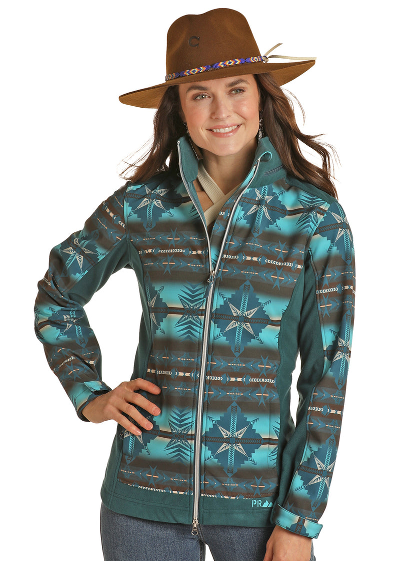 Womens Turquoise Aztec Softshell Jacket