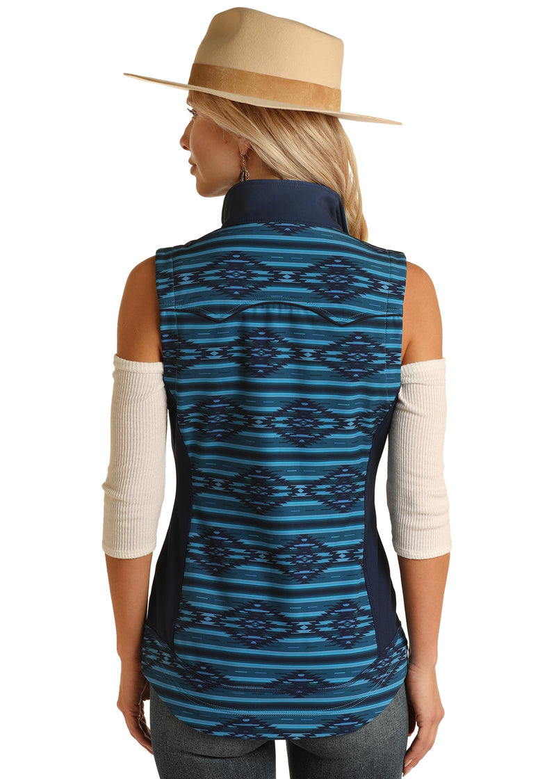 Womans Blue Aztec Softshell Vest