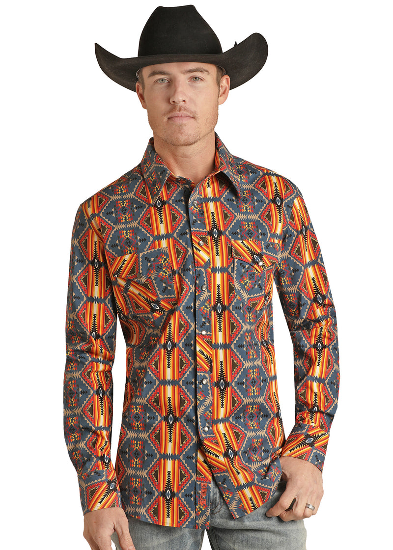 Mens Dale Brisby Bright Orange Aztec Print Shirt