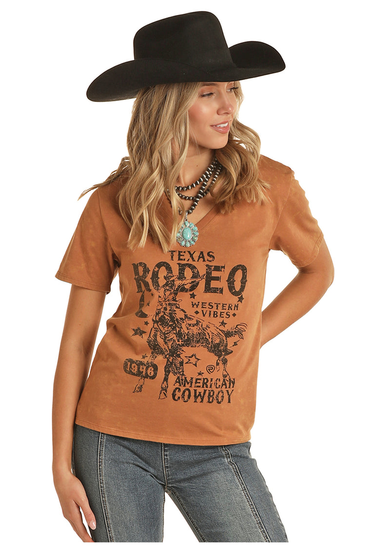 Womens Copper Texas Rodeo V Neck Tee