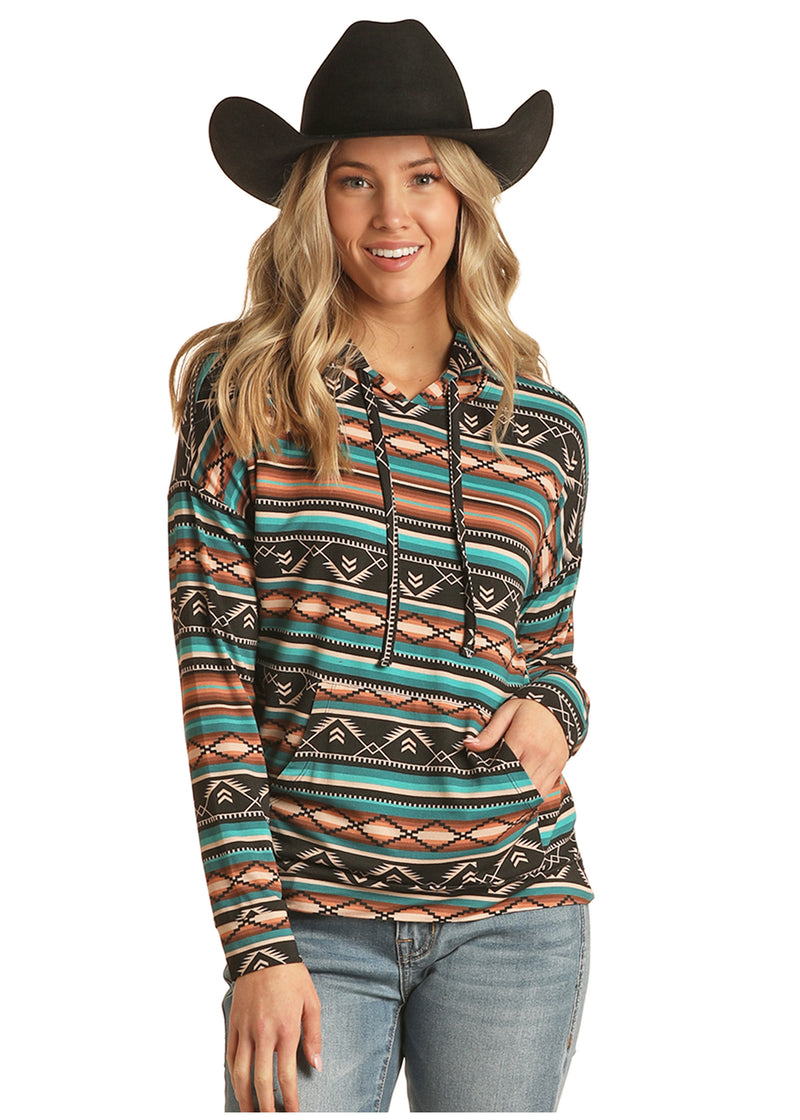 Womens Lightweight  Striped Hooded Western Shirt