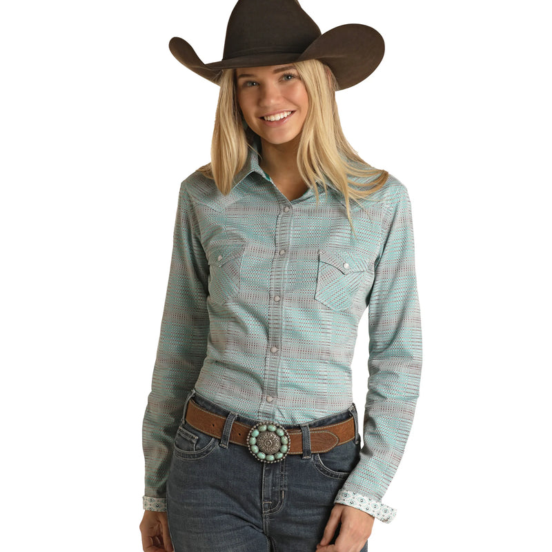 Womens Rough Stock Ombre taupe Western Shirt