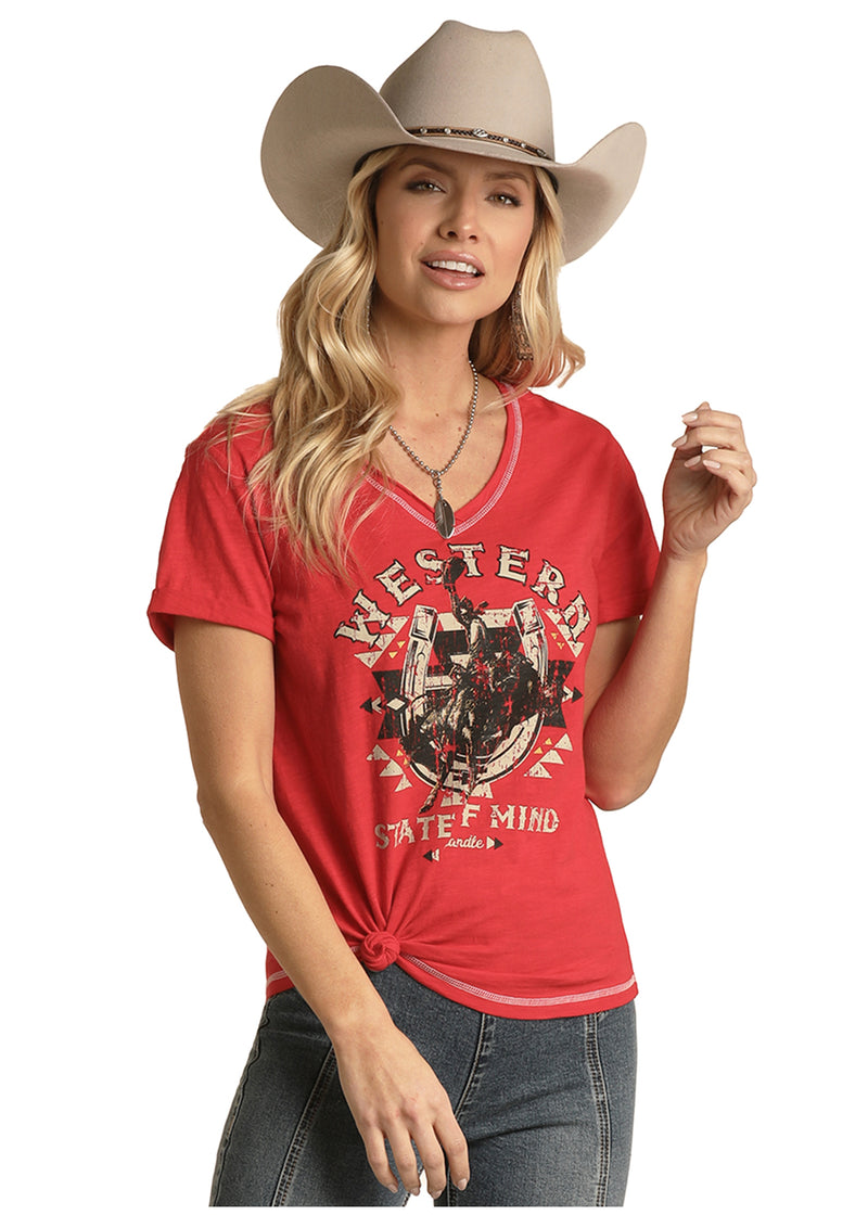 Womens Western State of Mind V Neck Tee