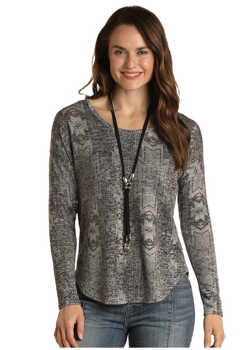 Womans Black Aztec Printed Sweater