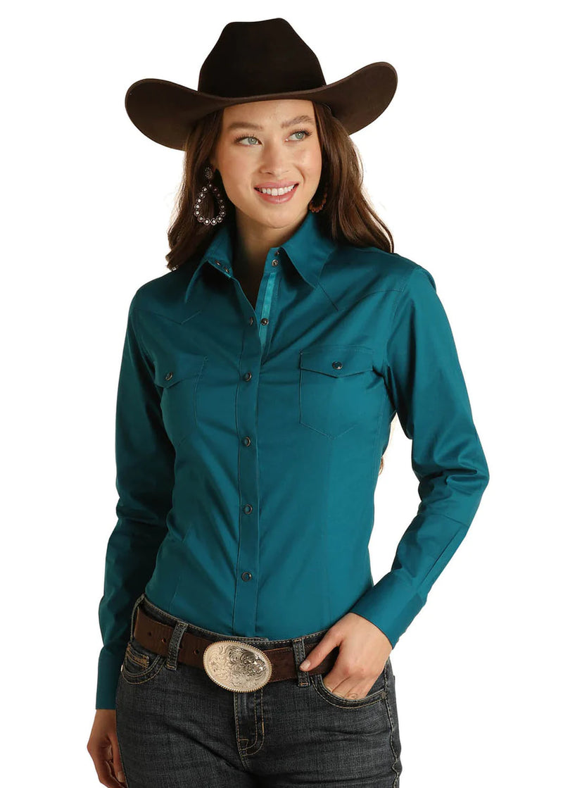 Womens Panhandle Solid Turquoise Arena Shirt