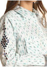 Womens Rough Stock White/Turquoise Western Shirt