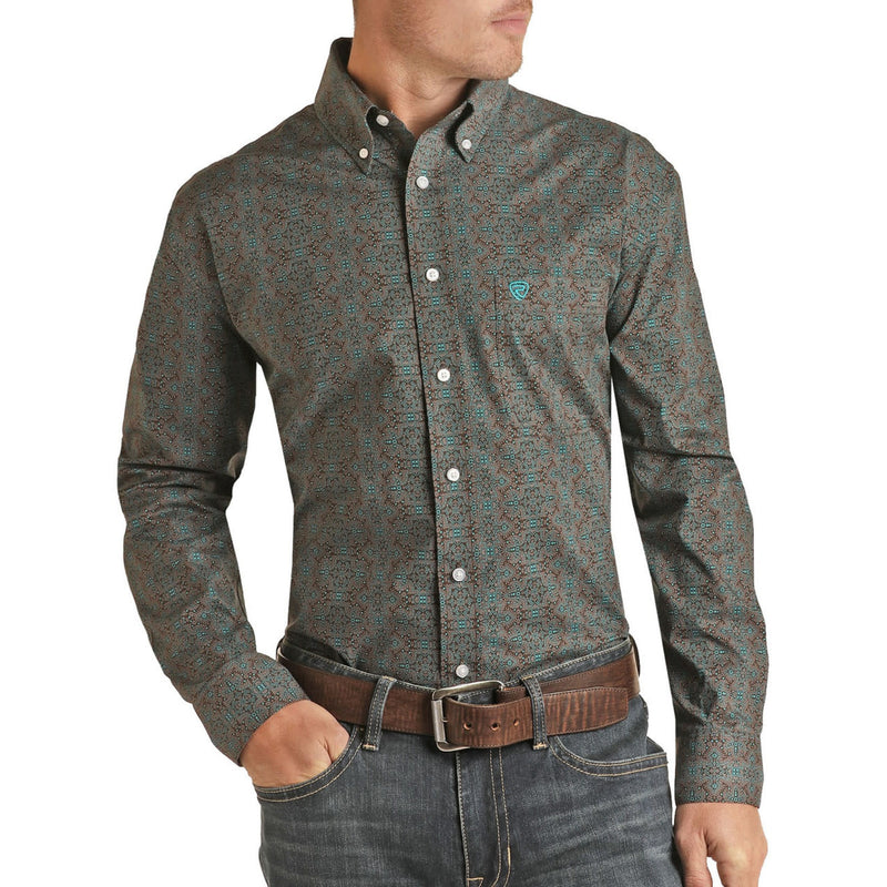 Mens Caribbean Snap Medallion Classic Fit Western Shirt