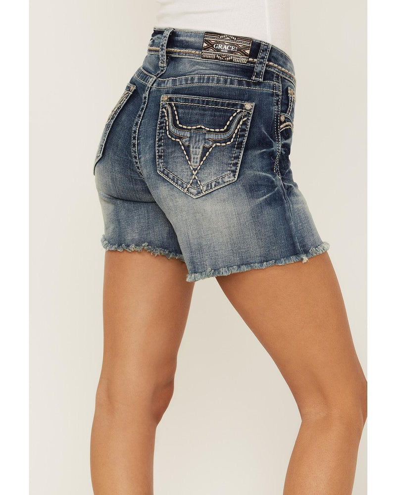 Grace In LA steer head Easy Fit Jean Shorts