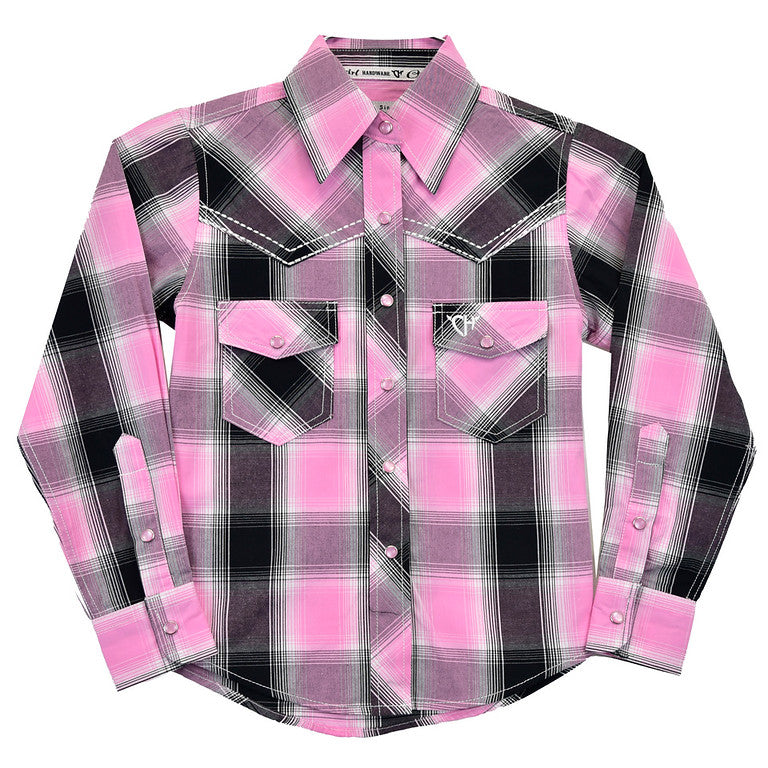 Cowgirl Hardware Girls Pink Hombre Plaid Shirt