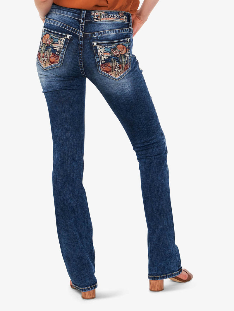 Grace In LA Southwest Cactus Easy Fit Jeans