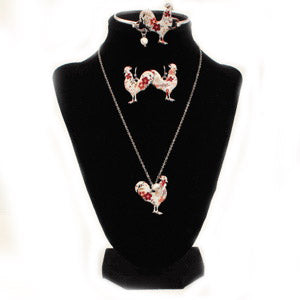 Floral Chicken Necklace, Earring and Bracelet Set