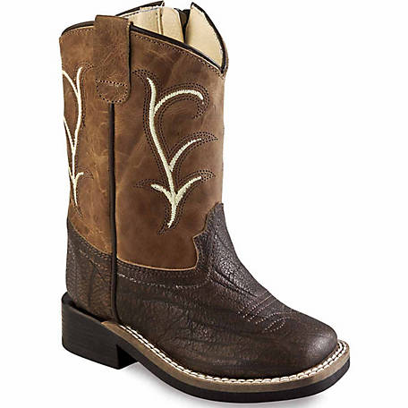 Old West Toddler Brown & Tan Zipper Square Toe Boots