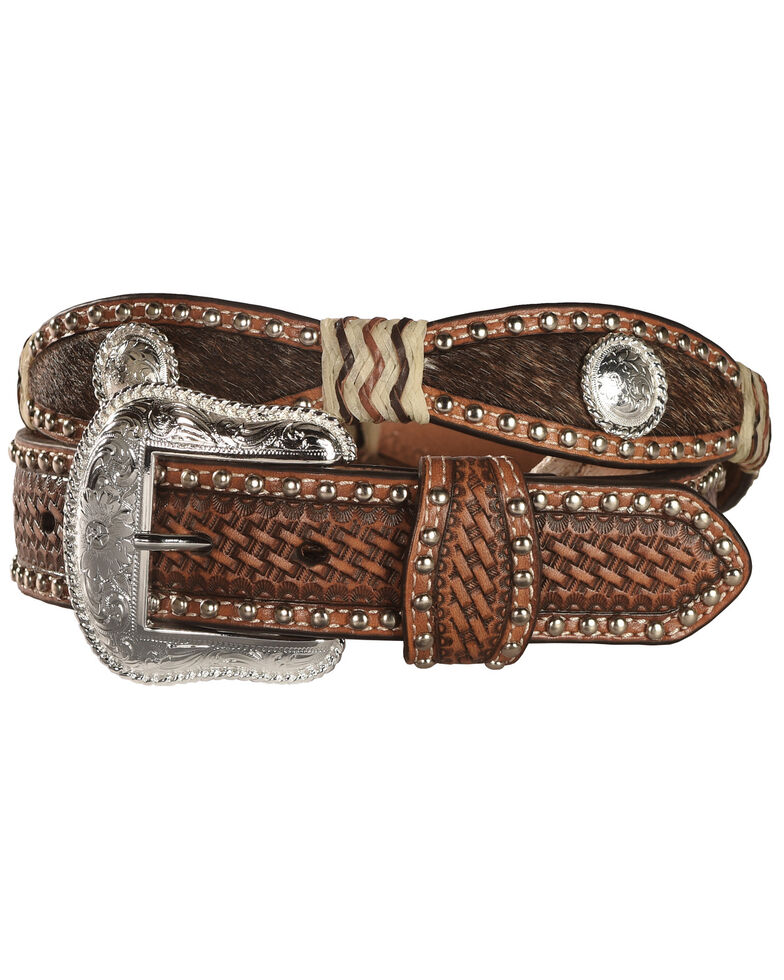Mens Scalloped Concho Calf Hide Belt