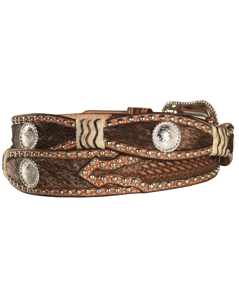 Mens Scalloped Concho Calf Hide Belt