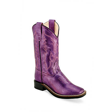Old West Kids Western Leatherette Purple Square Toe Boots