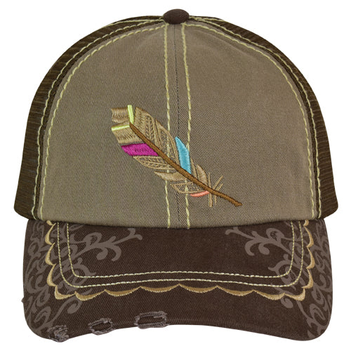 Brown Feather Pony Tail Cap