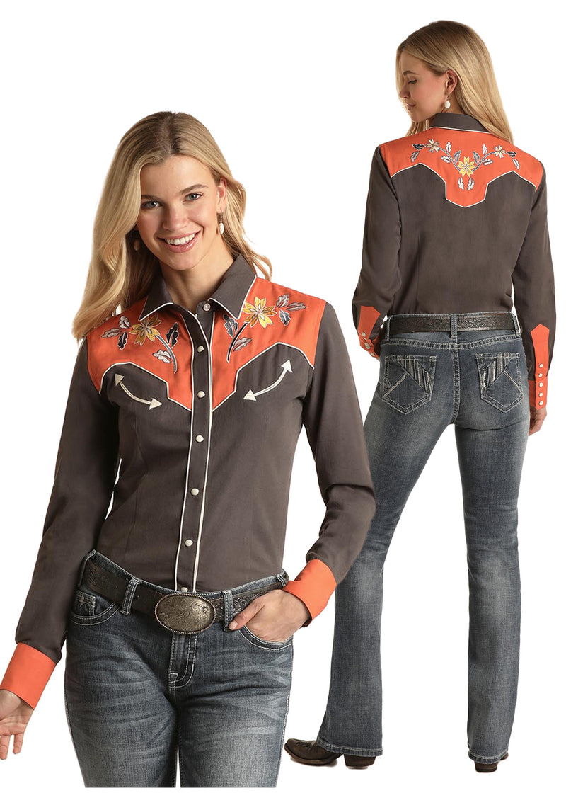 Panhandle Womens Coral & Charcoal Retro Shirt