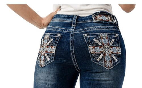 Grace In LA Stitched Cross Easy Fit Jeans