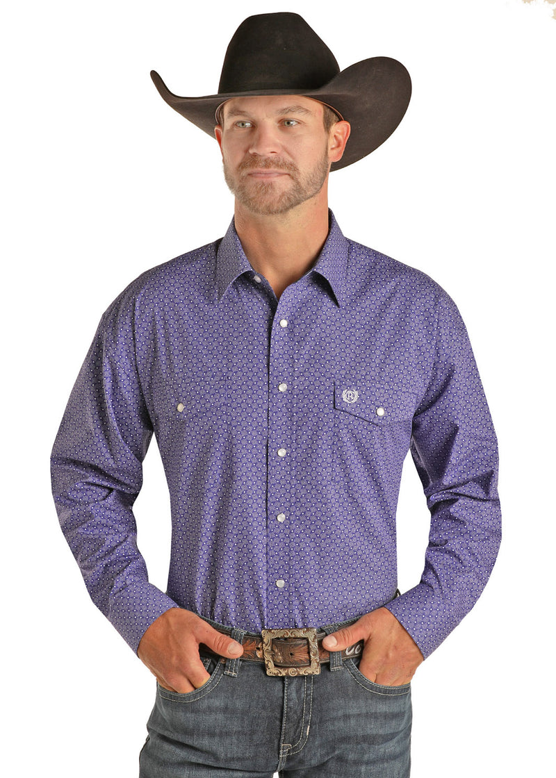 Mens Purple Print Western Shirt