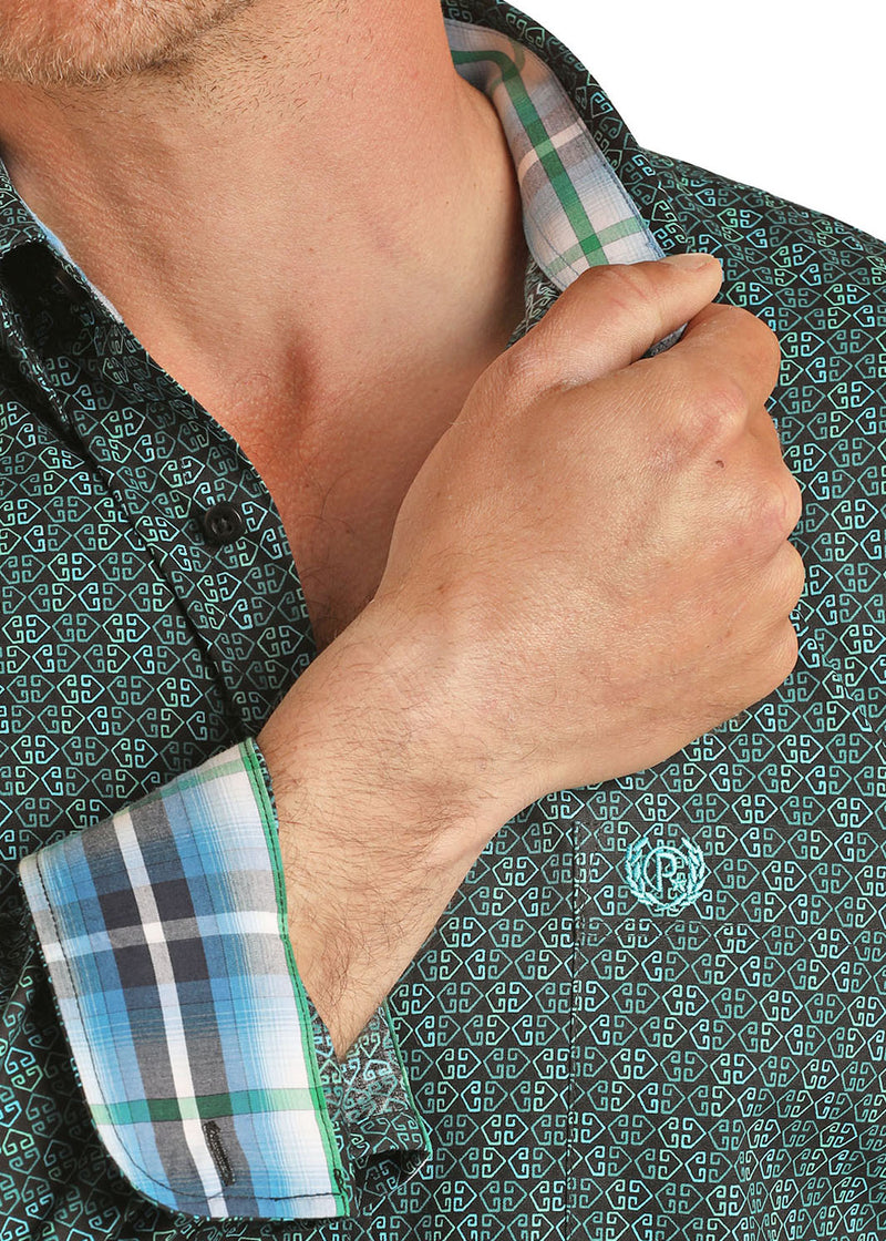 Turquoise Print Button Shirt