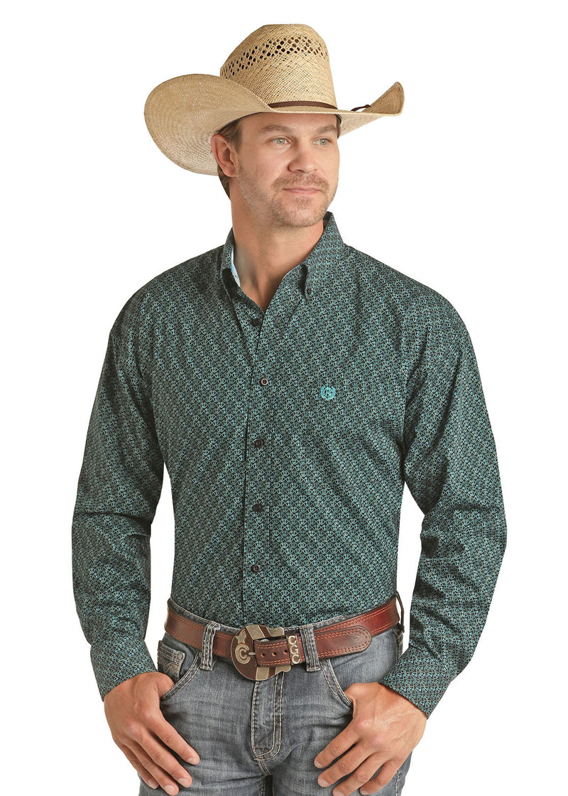 Turquoise Print Button Shirt