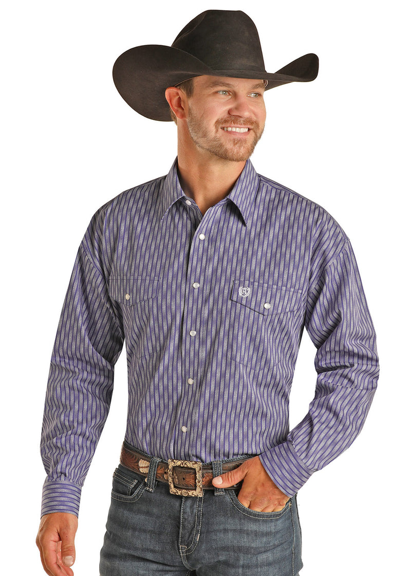 Mens Purple Stripe Snap Button Shirt