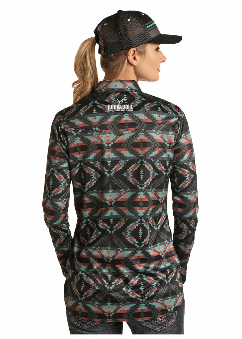 Womans Black Turquoise Aztec Performance Shirt