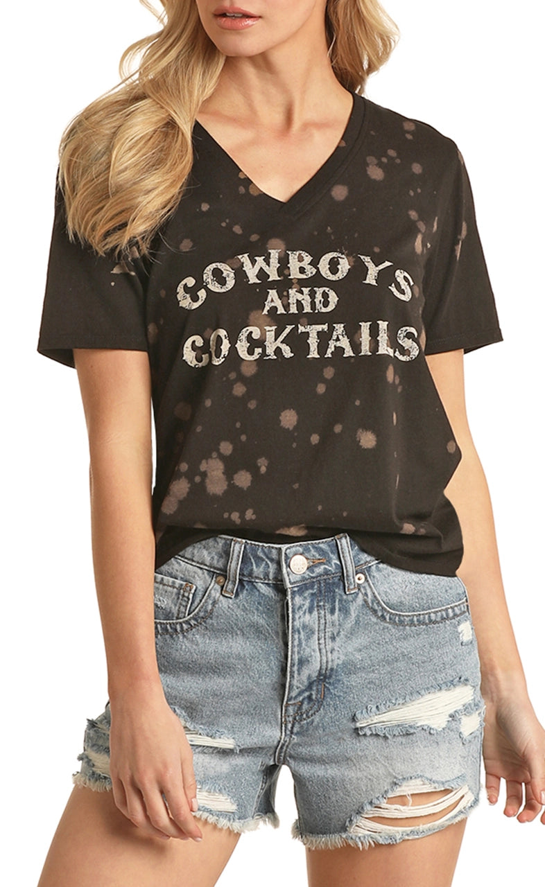 Womens Cowboys And Cocktails Black Tee