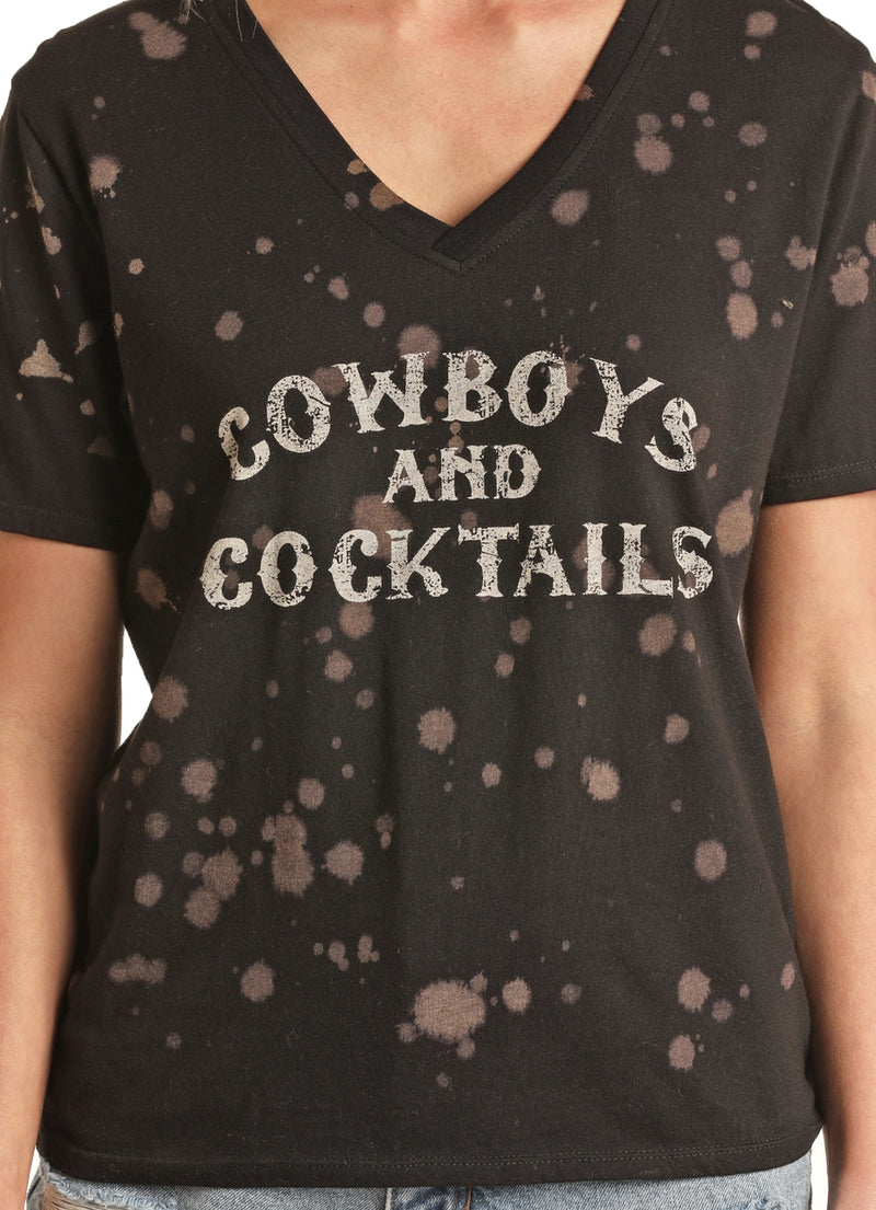 Womens Cowboys And Cocktails Black Tee