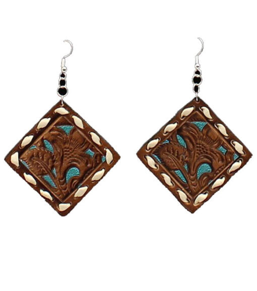 Tooled Diamond Leather Earrings