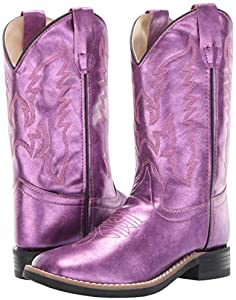 Old West Kids Western Leatherette Purple Square Toe Boots