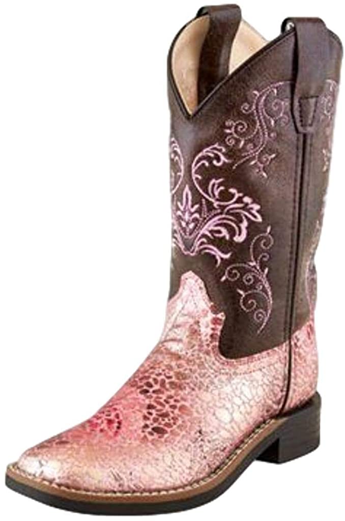 Old West Kids Western Leatherette Antique Pink Square Toe Boots