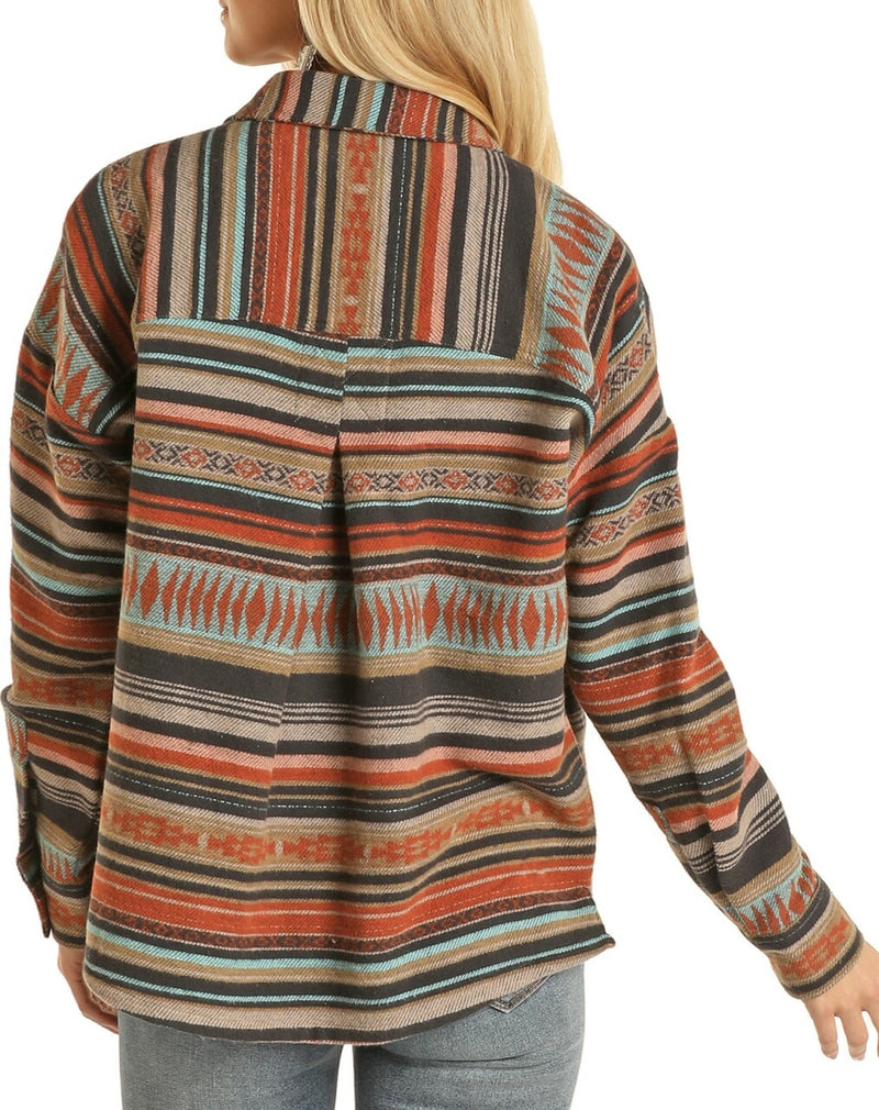 Striped Print Boyfriend Fit Womans Shirt Jacket