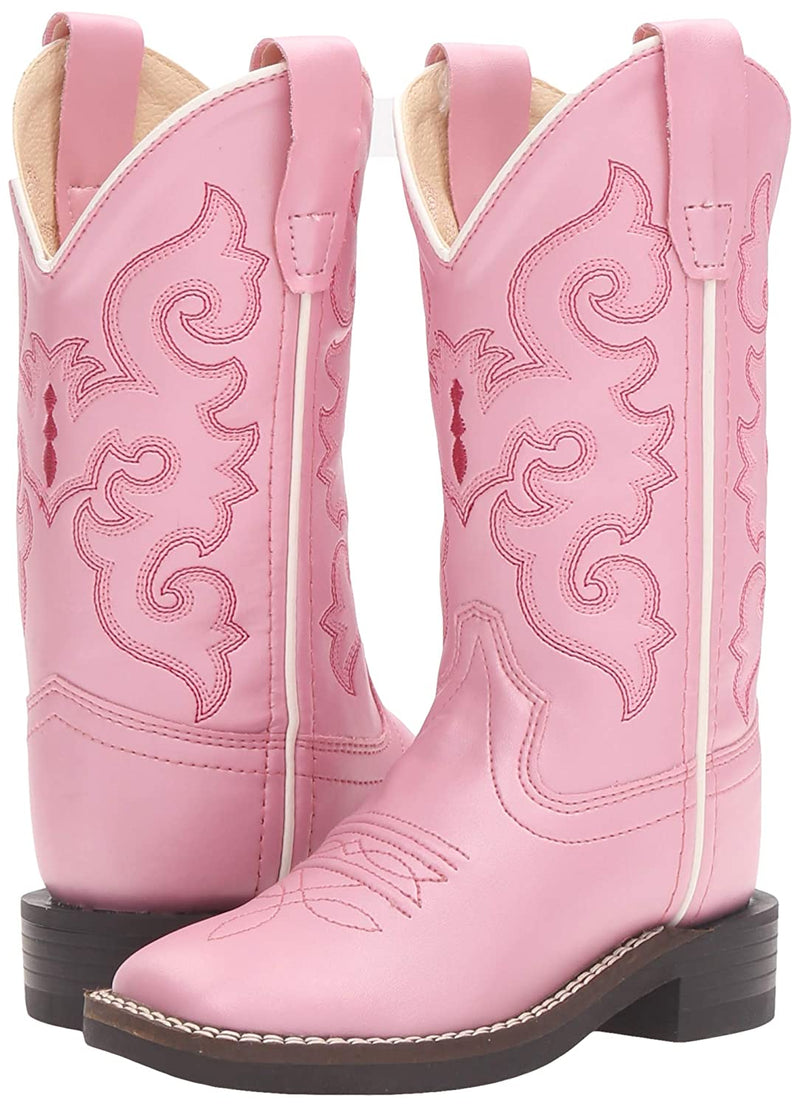 Old West Kids Western Leatherette Pink Square Toe Boots
