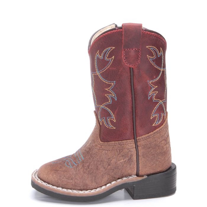 Old West Toddler Burnt Red Square Toe Boots